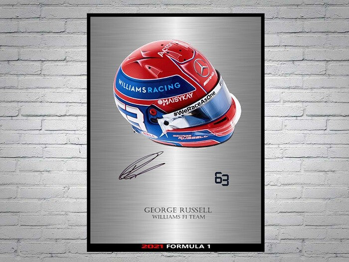 George Russell Formula 1 2021 Helmet Signed Poster A4