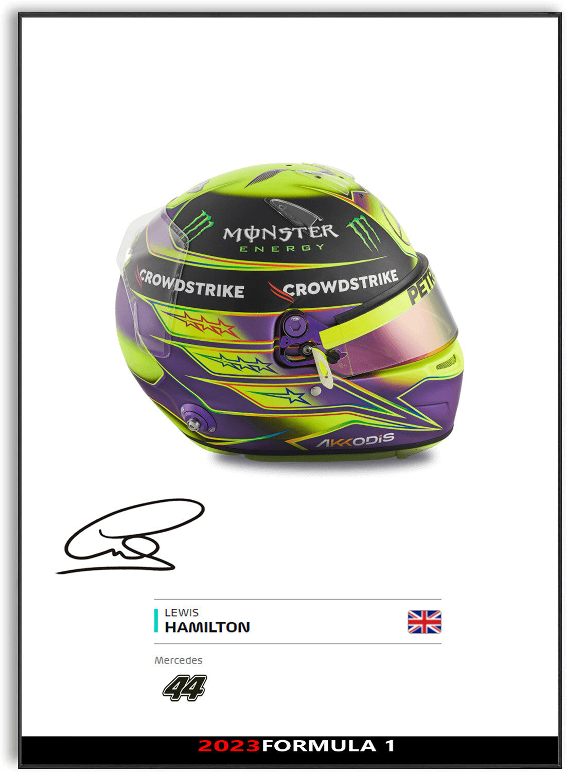 Lewis Hamilton Mercedes F1 Formula 1 2023 Helmet Signed Poster A4