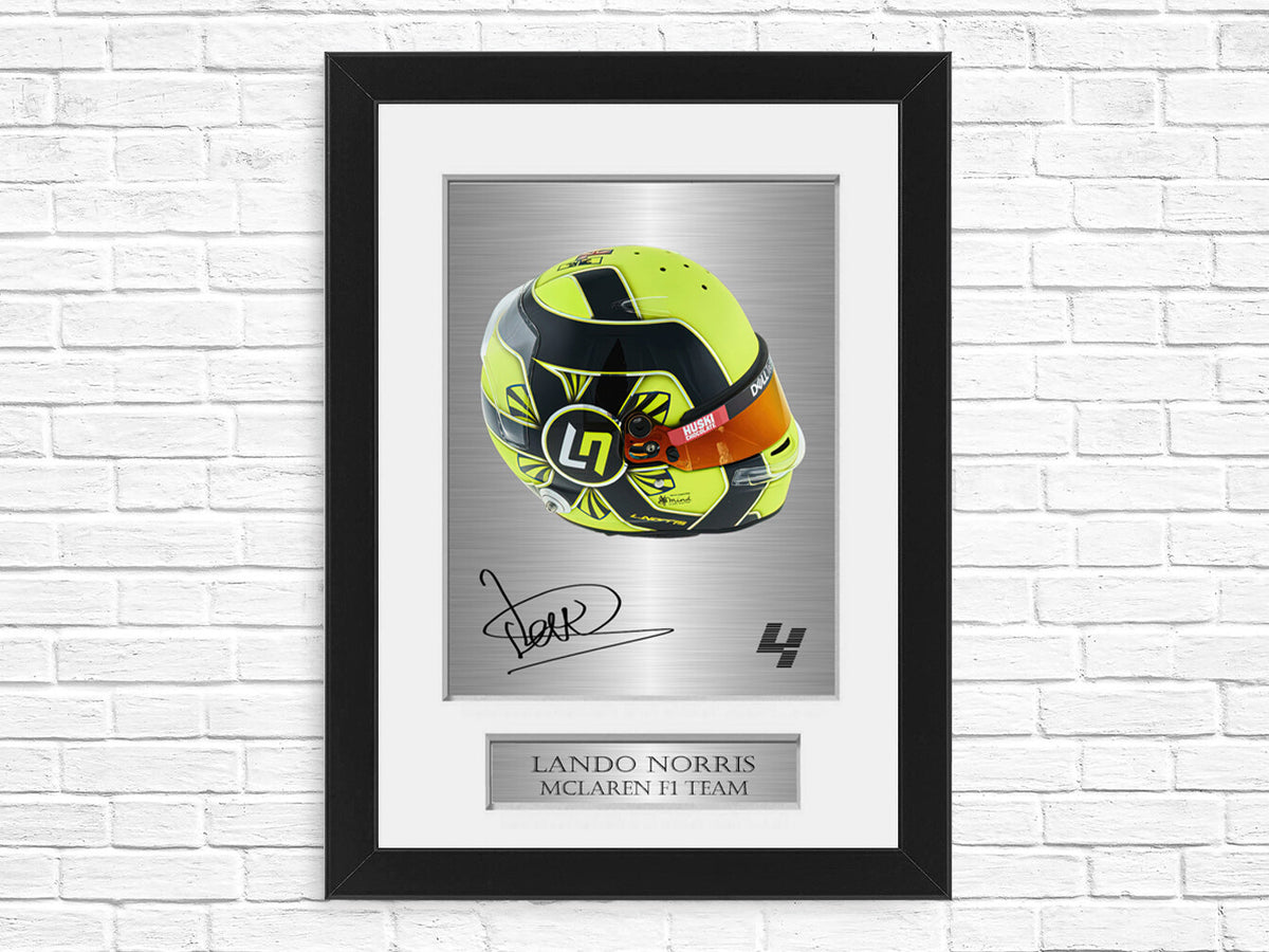Lando Norris McLaren Formula 1 2021 Helmet Signed Photo Display Mount A4 Framed