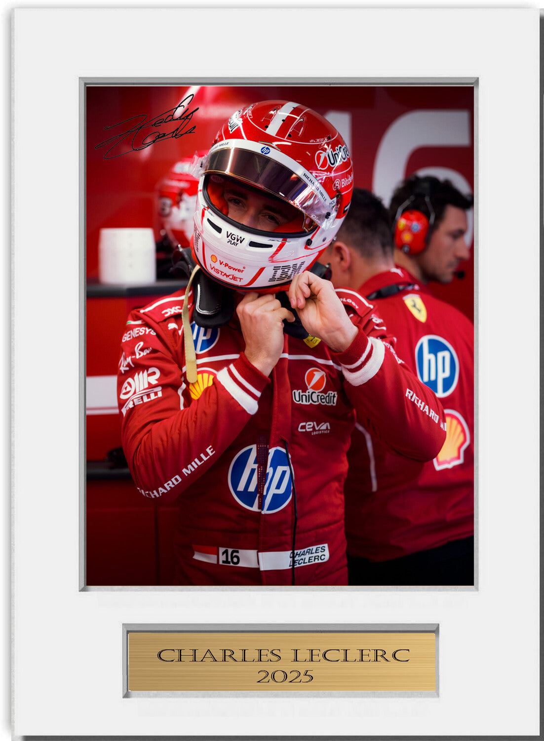 Charles Leclerc For F1 Fans 2025 mounted display by LJW Prints