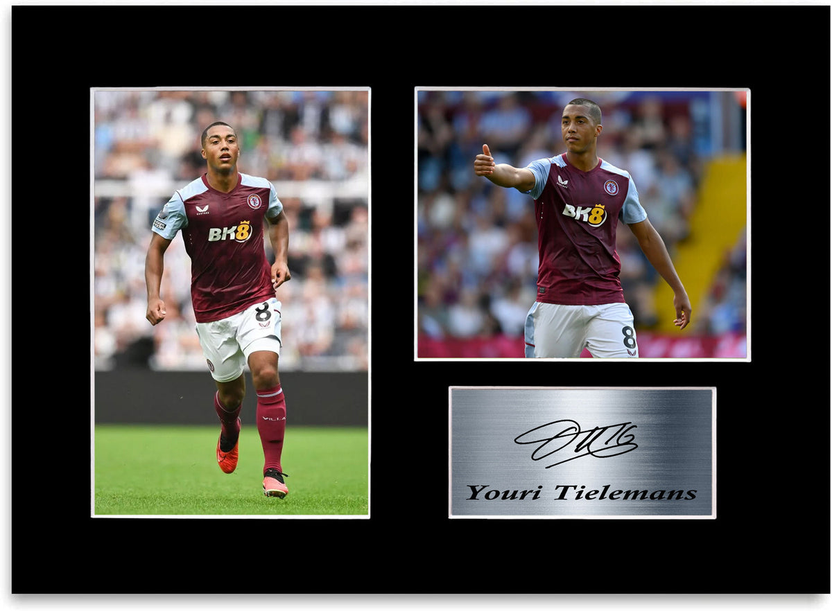 Youri Tielemans Aston Villa Player mounted display by LJW Prints
