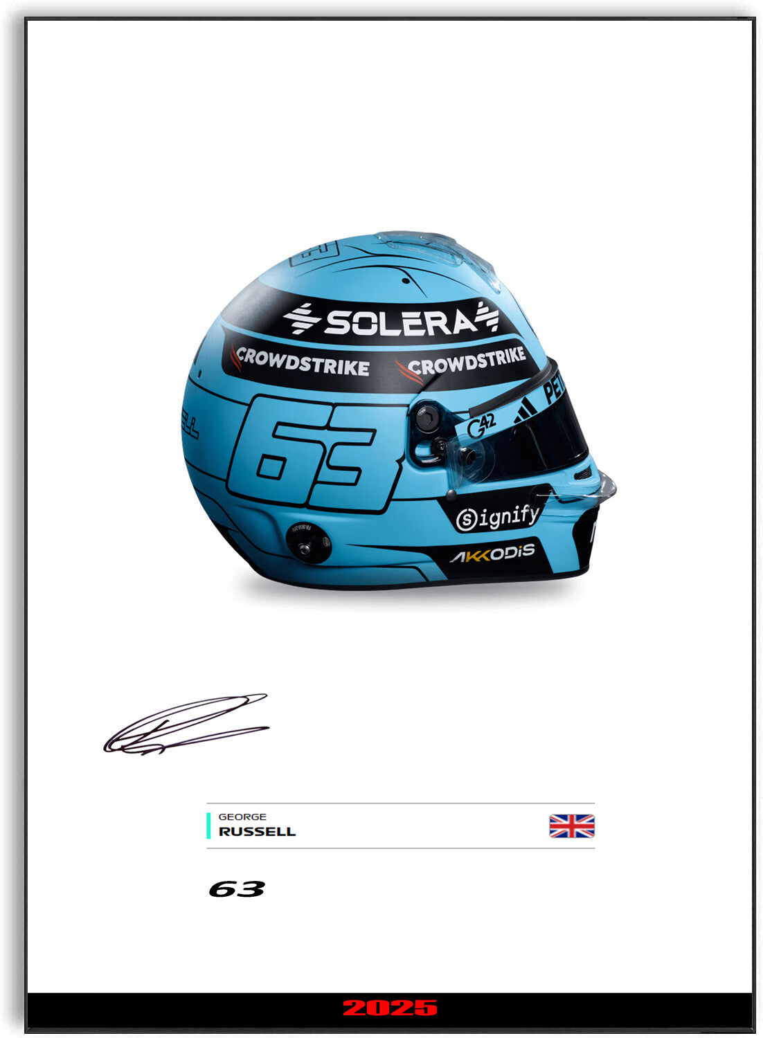 George Russell 2025 Helmet For F1 Fans unframed poster by LJW Prints