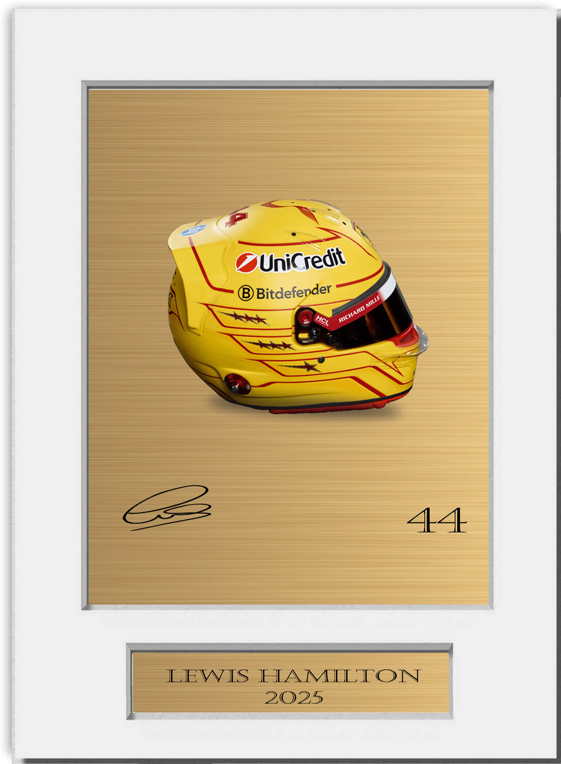 Lewis Hamilton 2025 Helmet For F1 Fans mounted display by LJW Prints