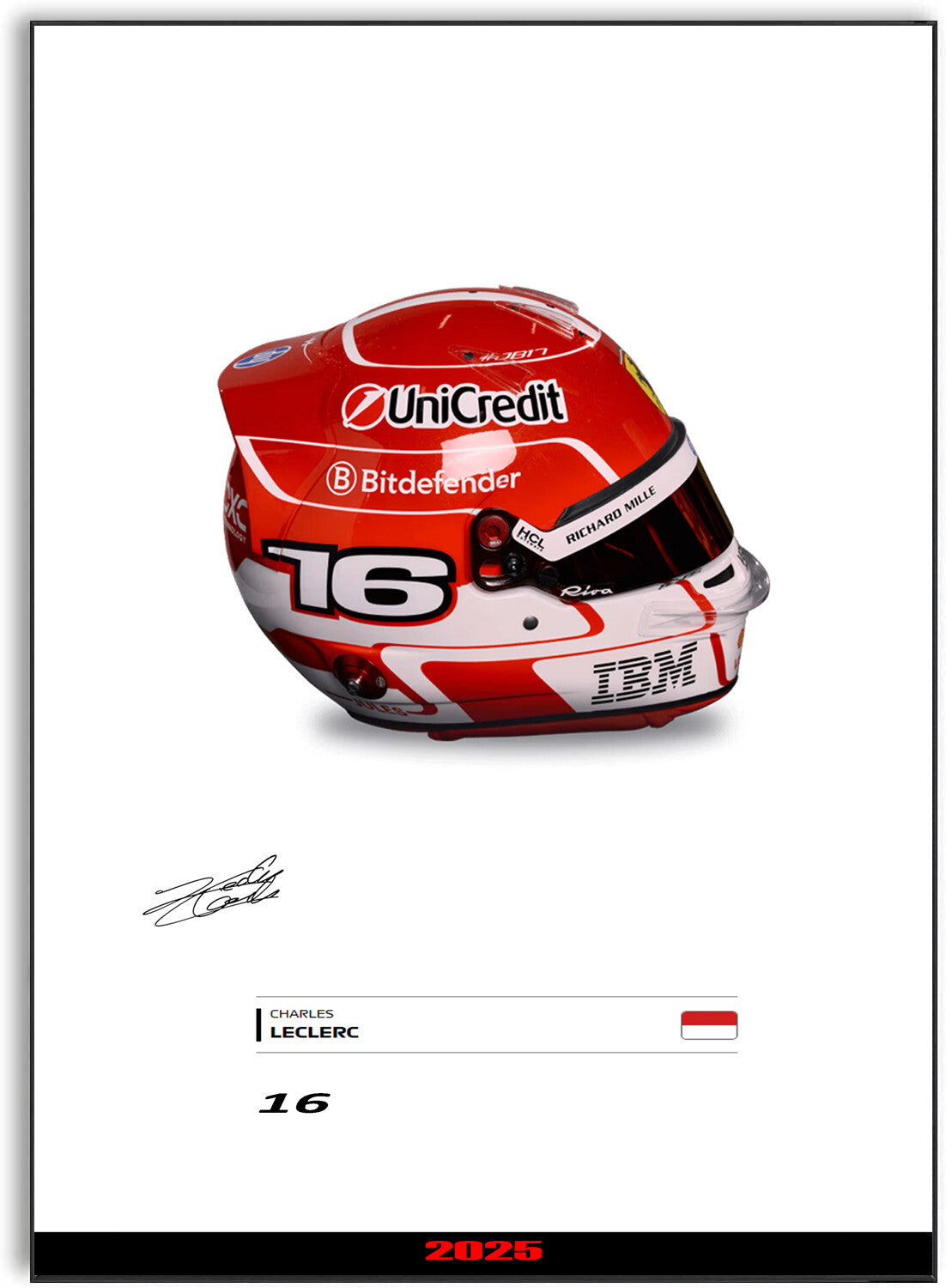 Charles Leclerc 2025 Helmet For Ferrari F1 Fans unframed poster by LJW Prints