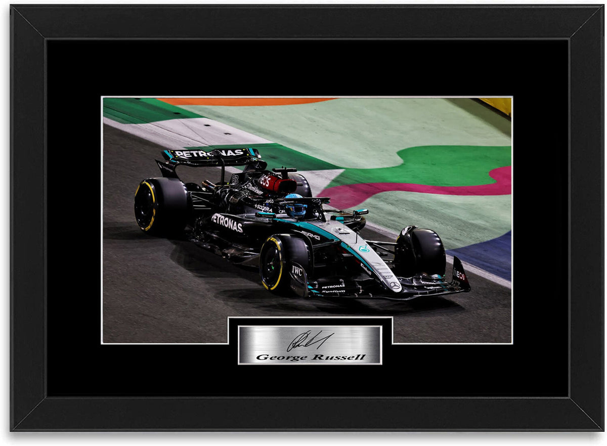 George Russell Meredes F1 Driver 2024 framed print by LJW Prints