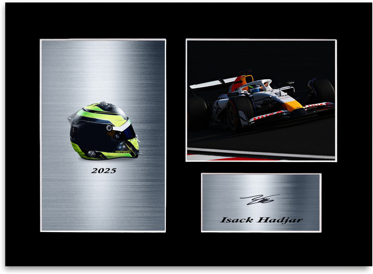 Isack Hadjar 2025 For F1 Racing Fans mounted display by LJW Prints