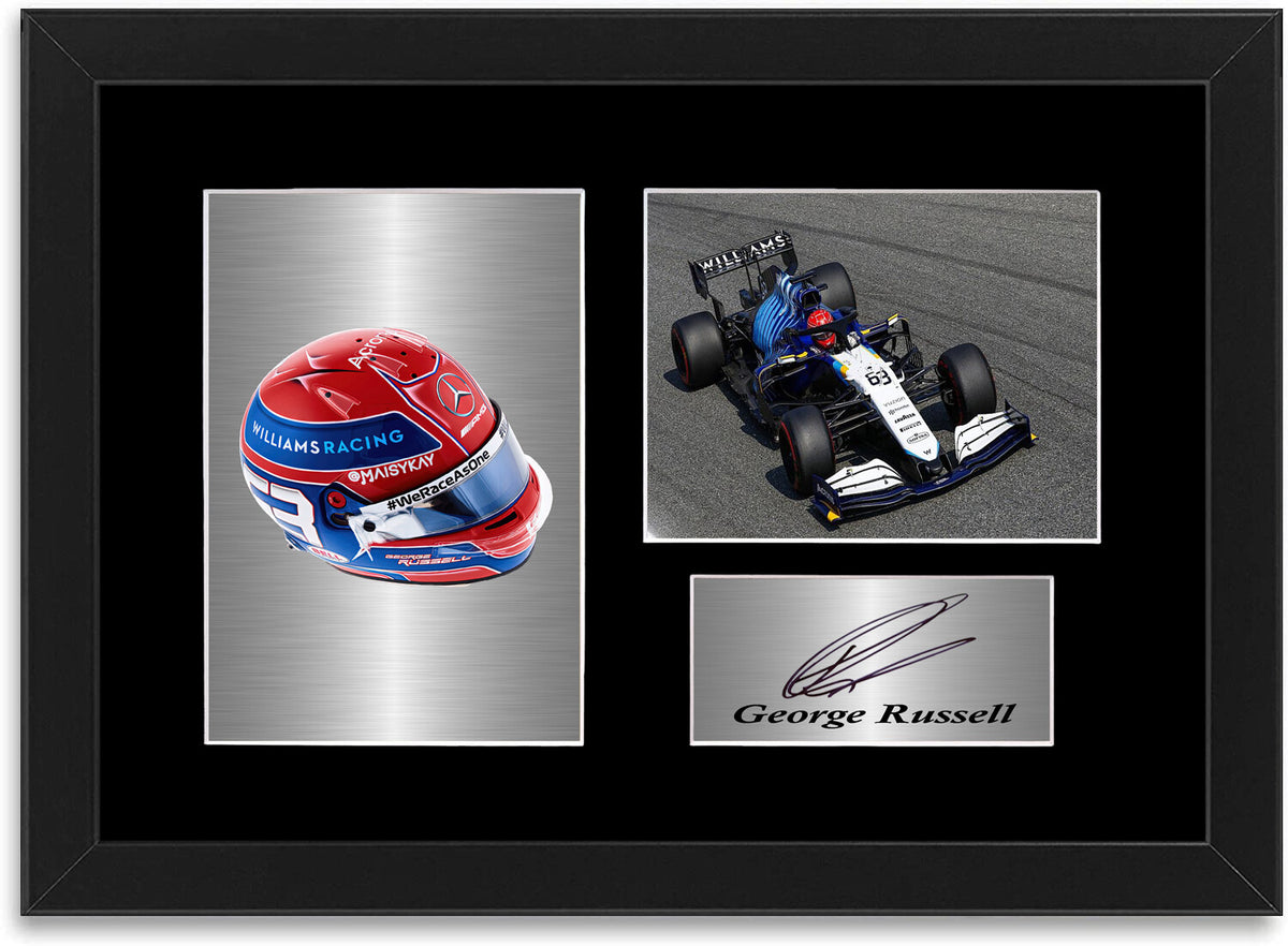 George Russell Williams F1 Formula 1 2021 Helmet Signed Poster A4 Framed