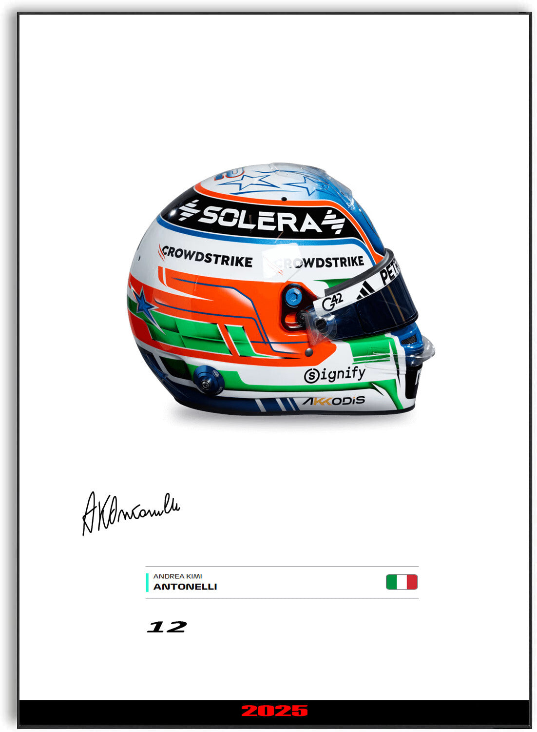 Andrea Kimi Antonelli 2025 Helmet For F1 Fans unframed poster by LJW Prints