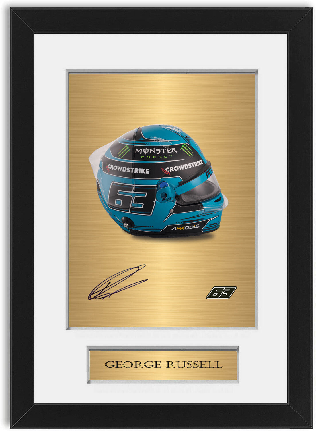 George Russell Formula 1 Driver 2023 Helmet Signed Photo Display Mount A4 Framed
