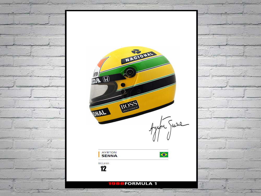 Ayrton Senna Mclaren F1 Formula 1 1988 Champion Helmet Signed Poster A4
