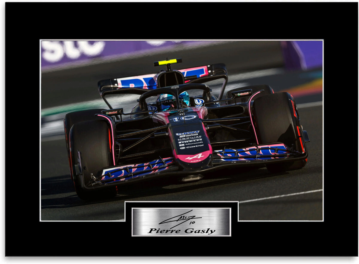 Pierre Gasly Formula 1 Driver 2024 mounted display by LJW Prints