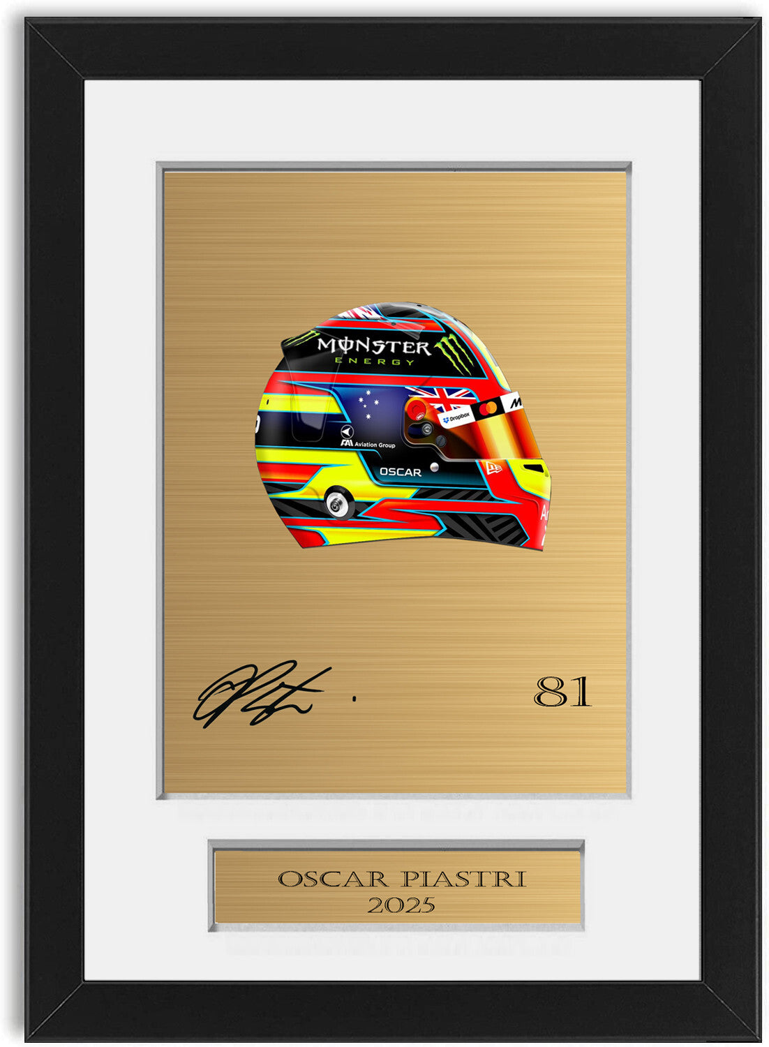 Oscar Piastri 2025 Helmet For F1 Fans framed print by LJW Prints