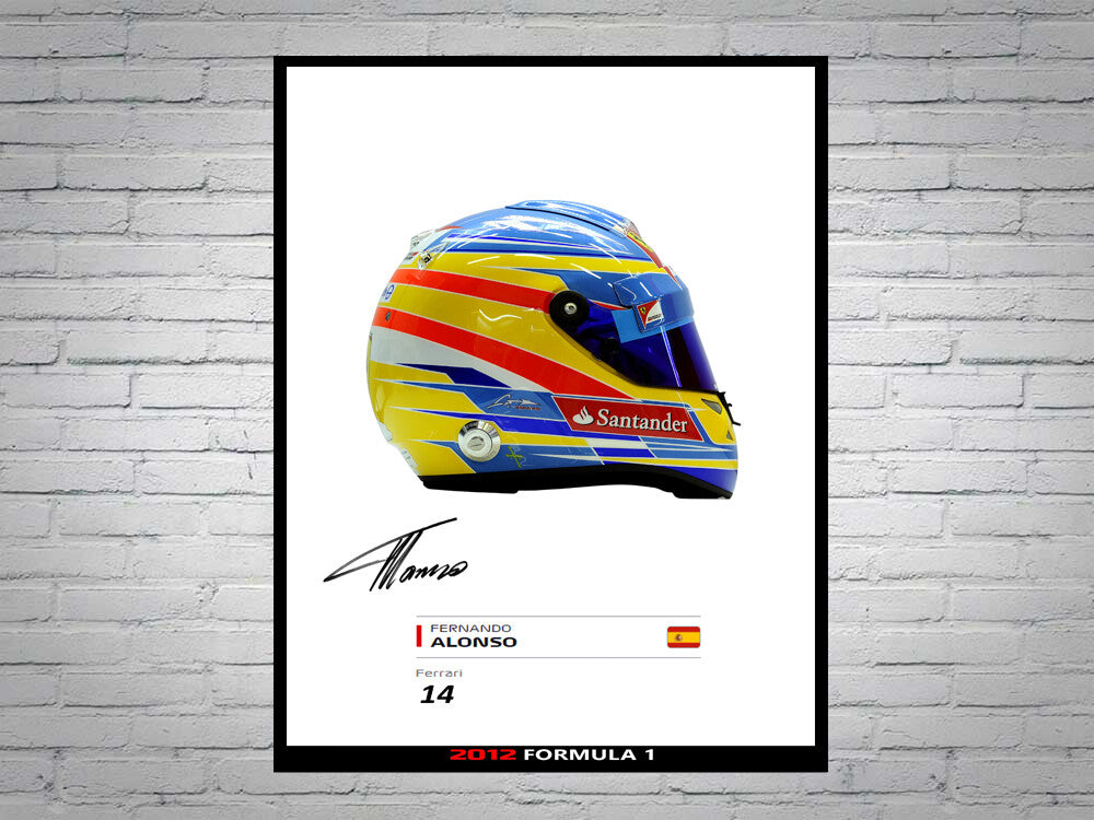 Fernando Alonso Ferrari F1 Formula 1 2012 Helmet Signed Poster A4