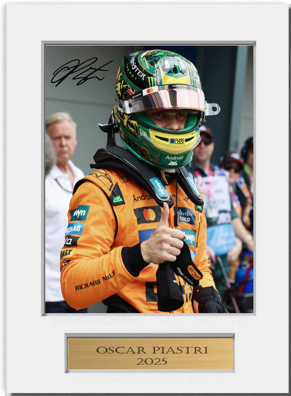 Oscar Piastri For F1 Fans 2025 mounted display by LJW Prints