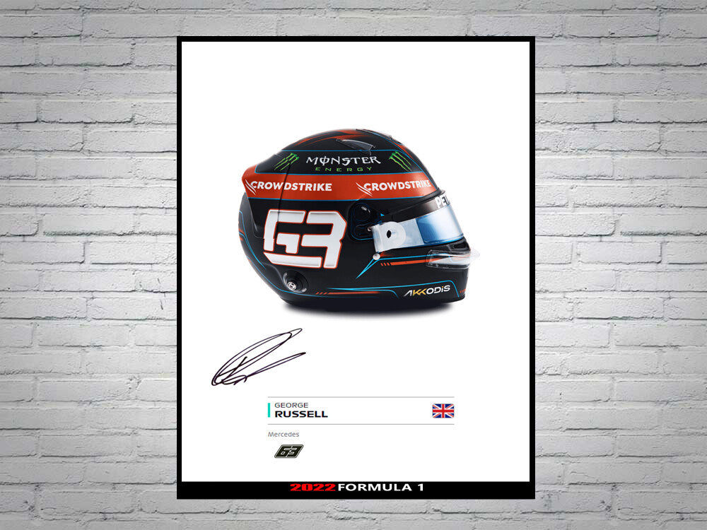 George Russell Williams F1 Formula 1 2022 Helmet Signed Poster A4