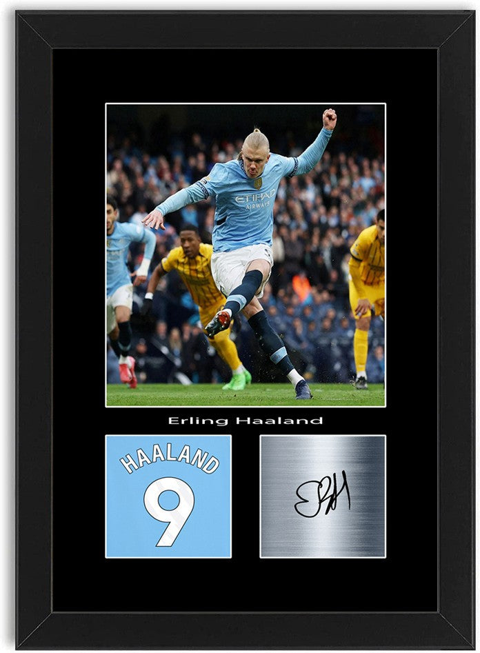 Erling Haaland Football Player Poster Signed Print Photo A4 Wall Art Framed