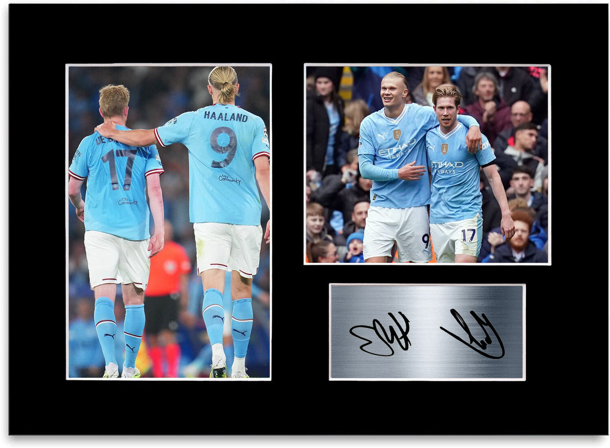 Erling Haaland Kevin De Bruyne Man City mounted display by LJW Prints