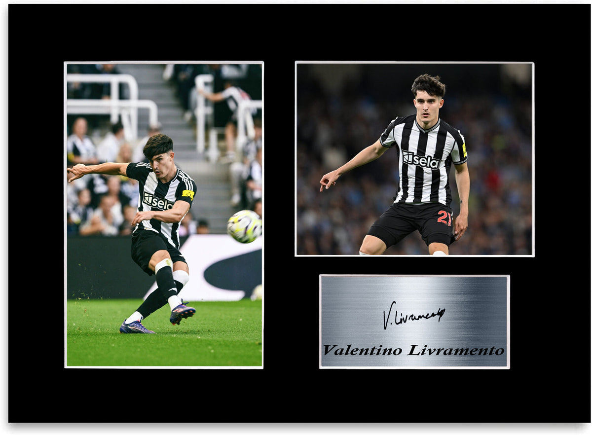 Tino Livramento Newcastle Football Player mounted display by LJW Prints