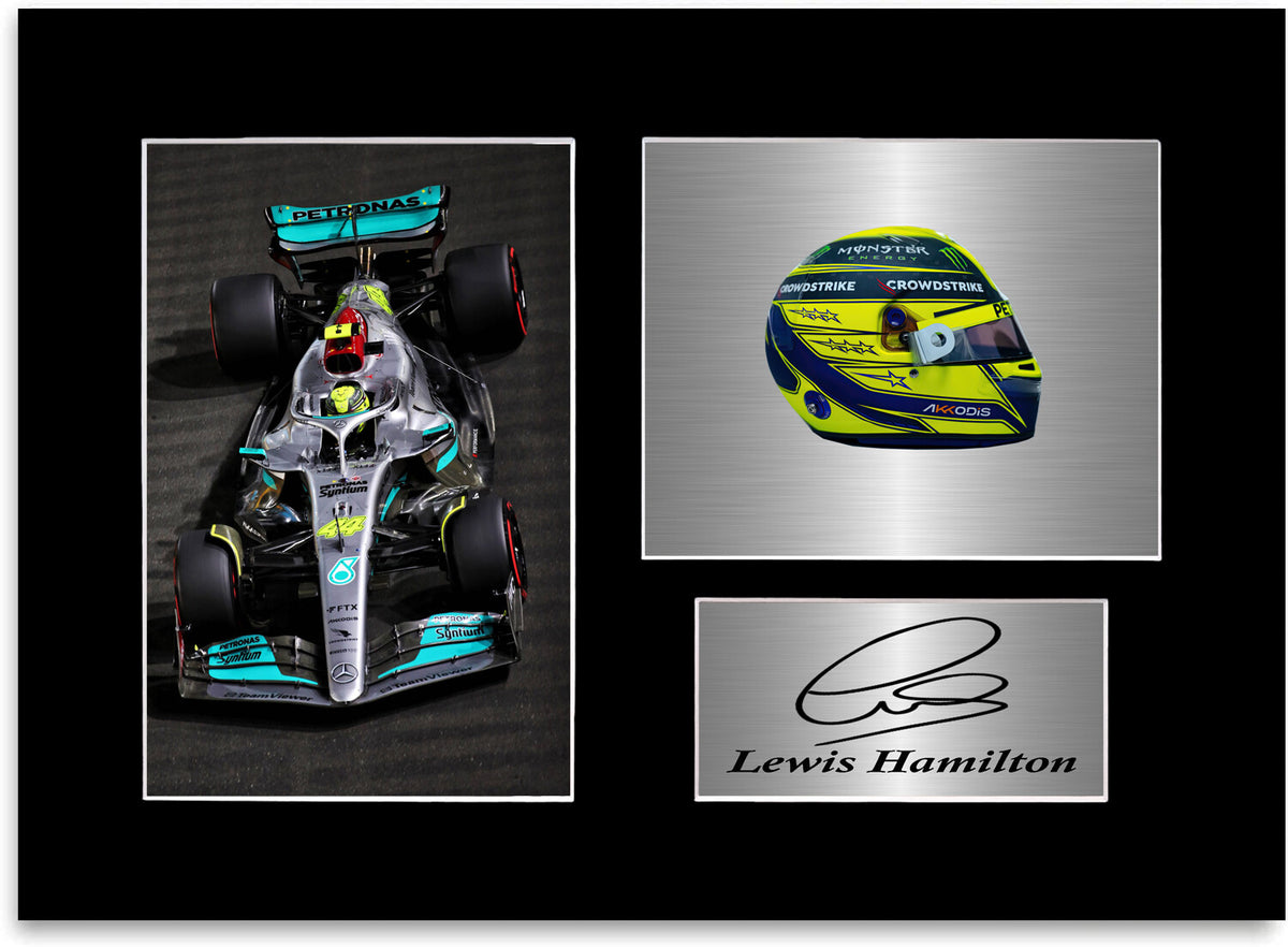 Lewis Hamilton Formula 1 Car Helmet Signed Photo Display Mount A4 2022