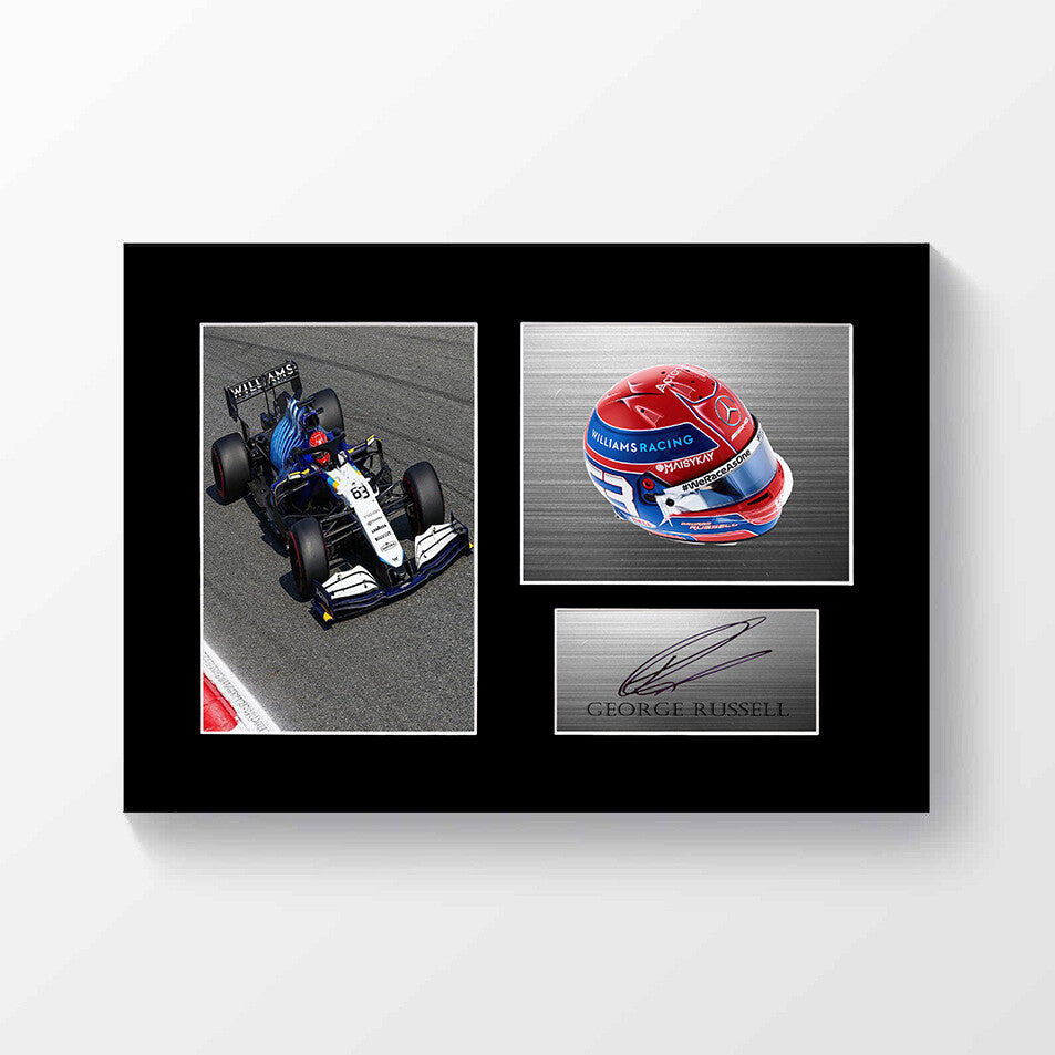 George Russell Formula 1 Driver 2021 Helmet Signed Photo Display Mount A4