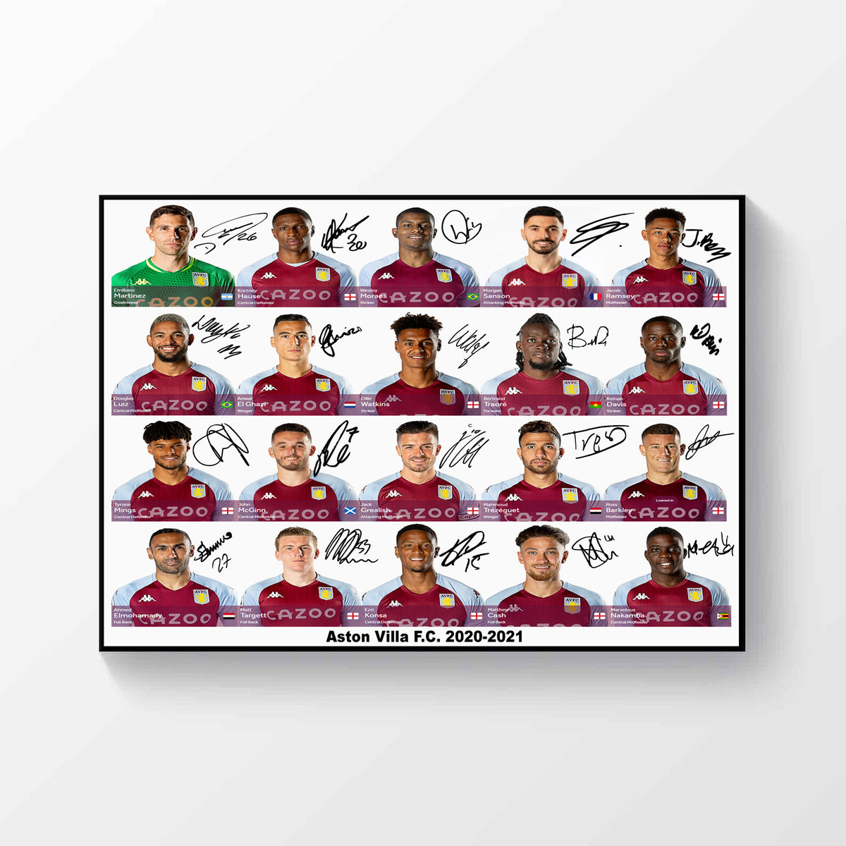 Aston Villa 2020 2021 Signed Print Photo Poster Squad A4
