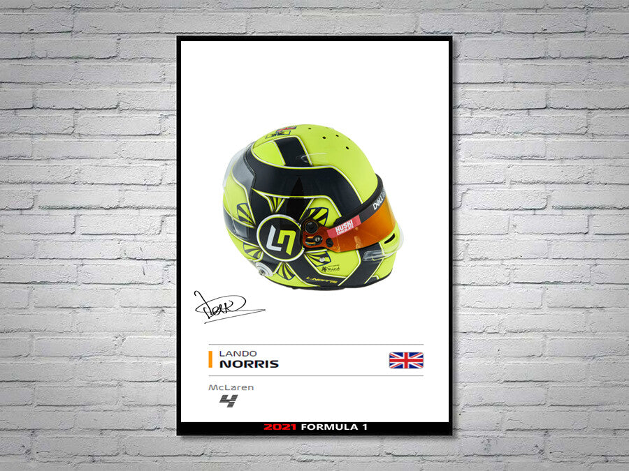 Lando Norris McLaren F1 Formula 1 2021 Helmet Signed Poster A4