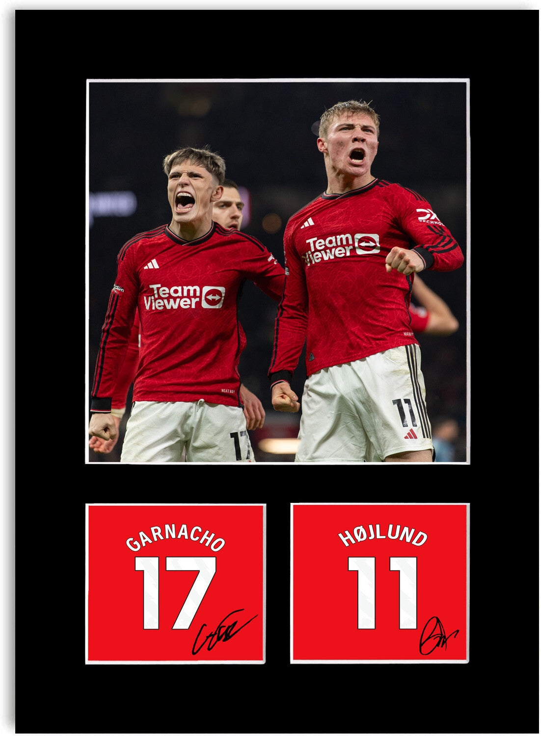 Garnacho Hojlund Man United Players mounted display by LJW Prints