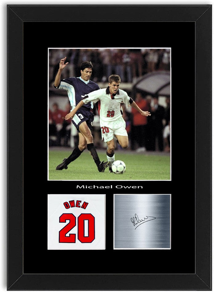 Michael Owen England Football Poster Signed Print Photo A4 Wall Art Framed