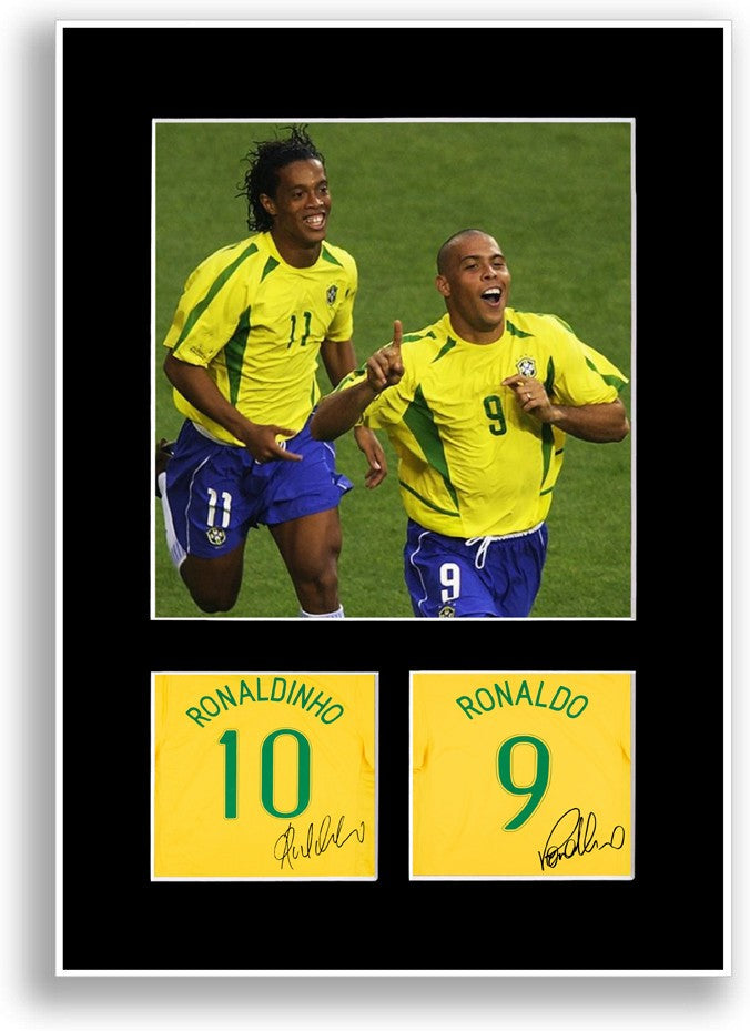 Ronaldo And Ronaldinho Football Poster Signed Print Photo A4 Wall Art Gift Idea