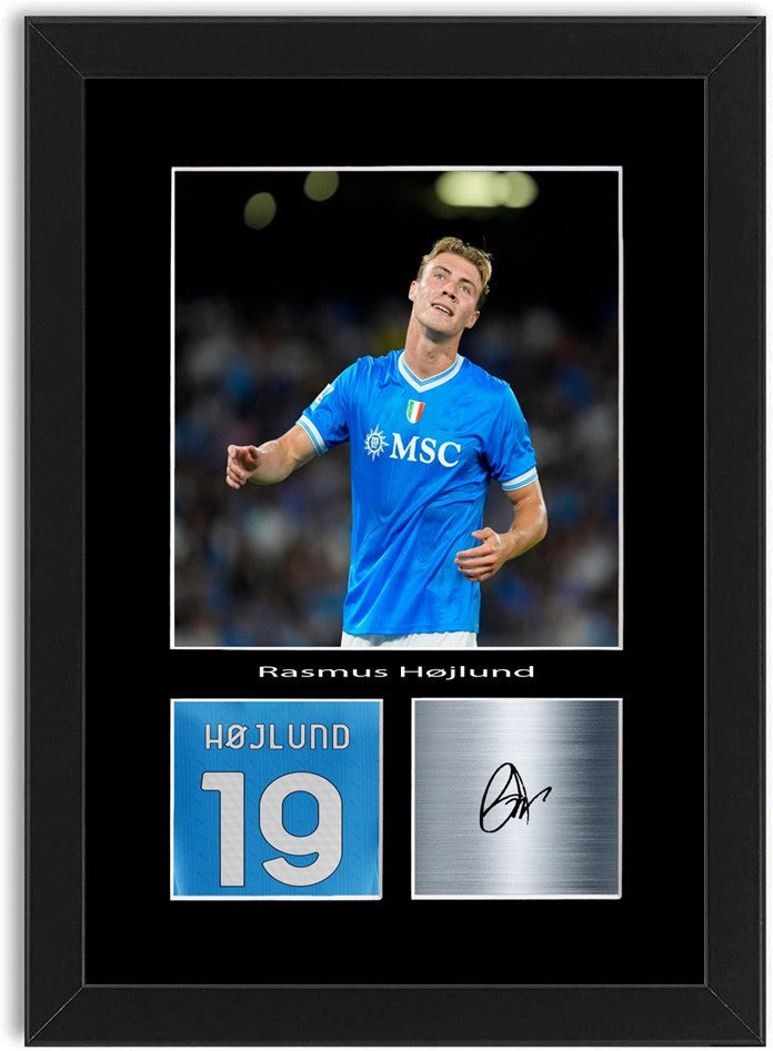 Rasmus Hojlund Football Player Poster Signed Print Photo A4 Wall Art Framed