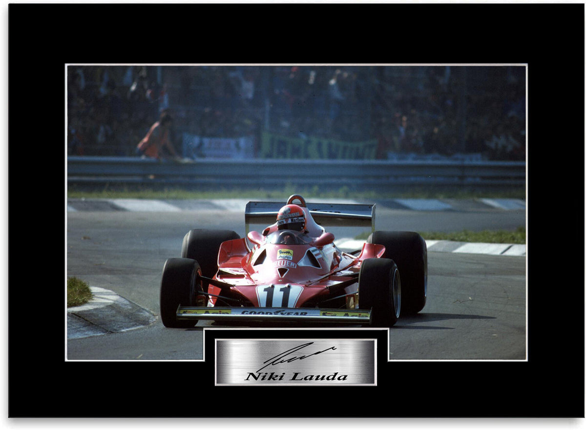 Niki Lauda 3 Times Formula 1 World Champion mounted display by LJW Prints