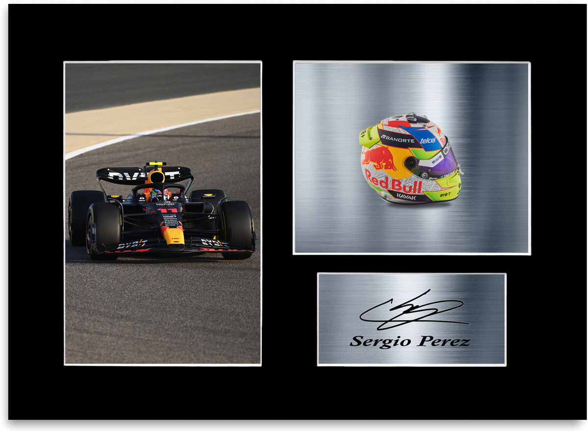 Sergio Perez Formula 1 2023 Car Helmet Signed Poster A4 Photo Display Mount #2