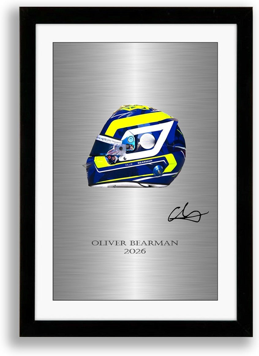 Oliver Bearman 2026 Helmet Poster Framed Mount Signed Print Gift For F1 Fans
