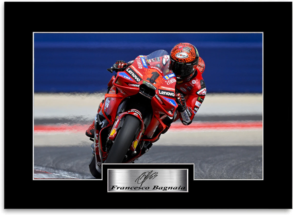 Francesco Bagnaia Motorcycle Racer mounted display by LJW Prints