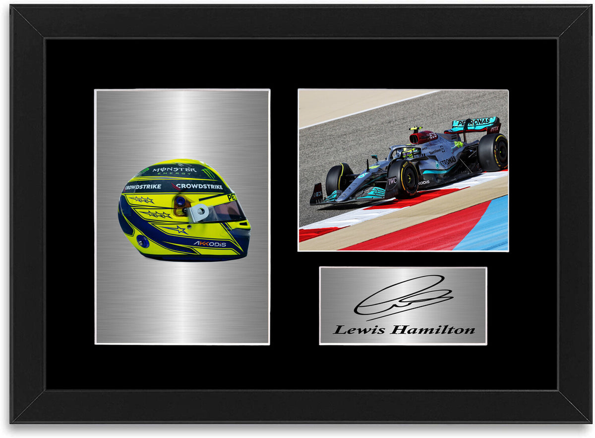Lewis Hamilton Formula 1 2022 Car Helmet Signed Photo Display Mount A4 Framed