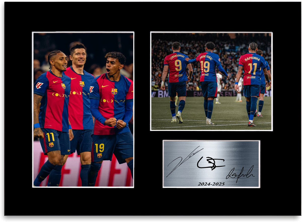 Yamal Lewandowski Raphinha 2024 Barcelona mounted display by LJW Prints