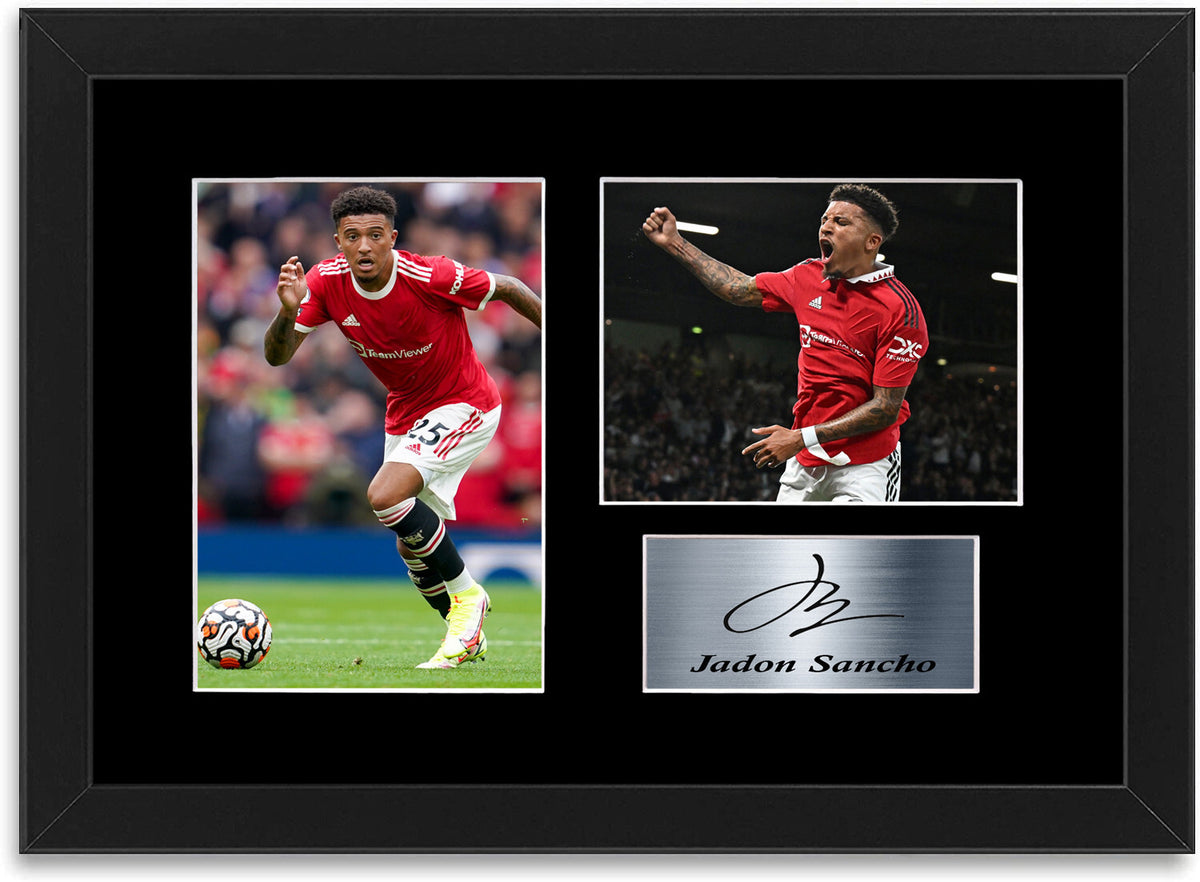 Jadon Sancho Man United Player Printed Signed Photo Display A4 Poster Framed