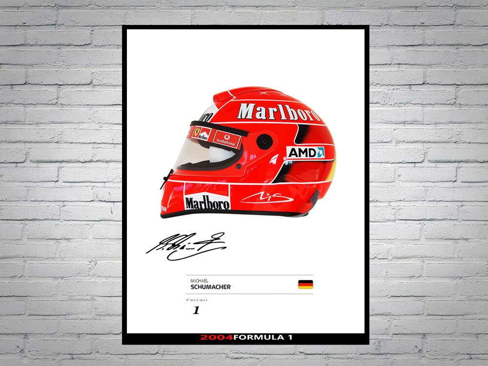 Michael Schumacher Ferrari F1 Formula 1 2004 Champion Helmet Poster A4