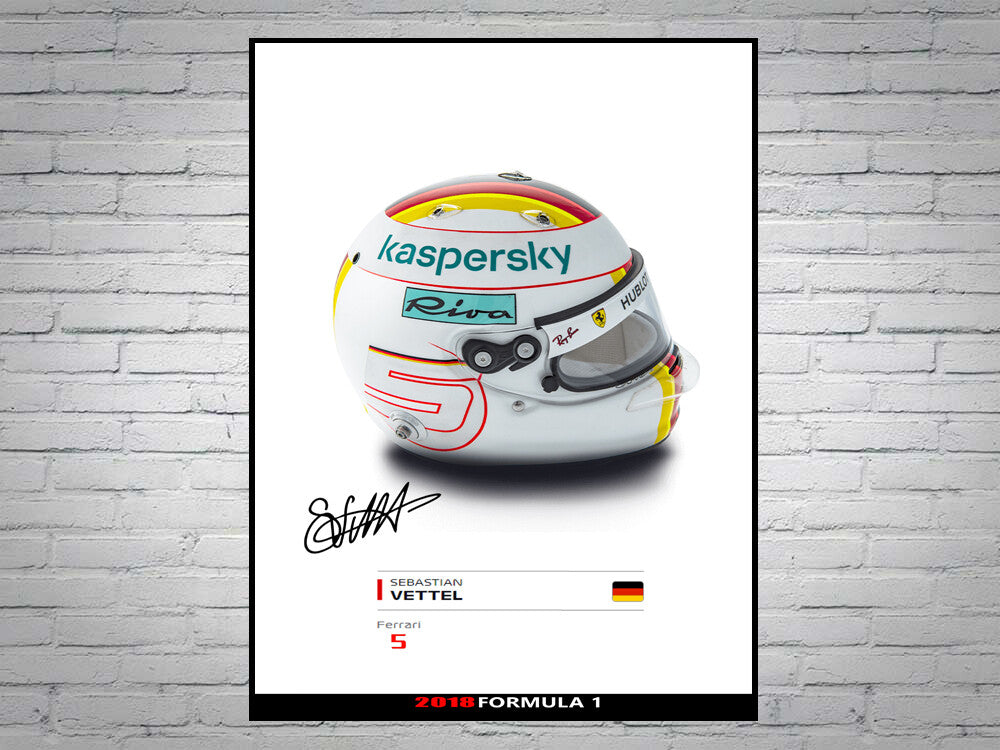 Sebastian Vettel Ferrari F1 Formula 1 2018 Helmet Signed Poster A4