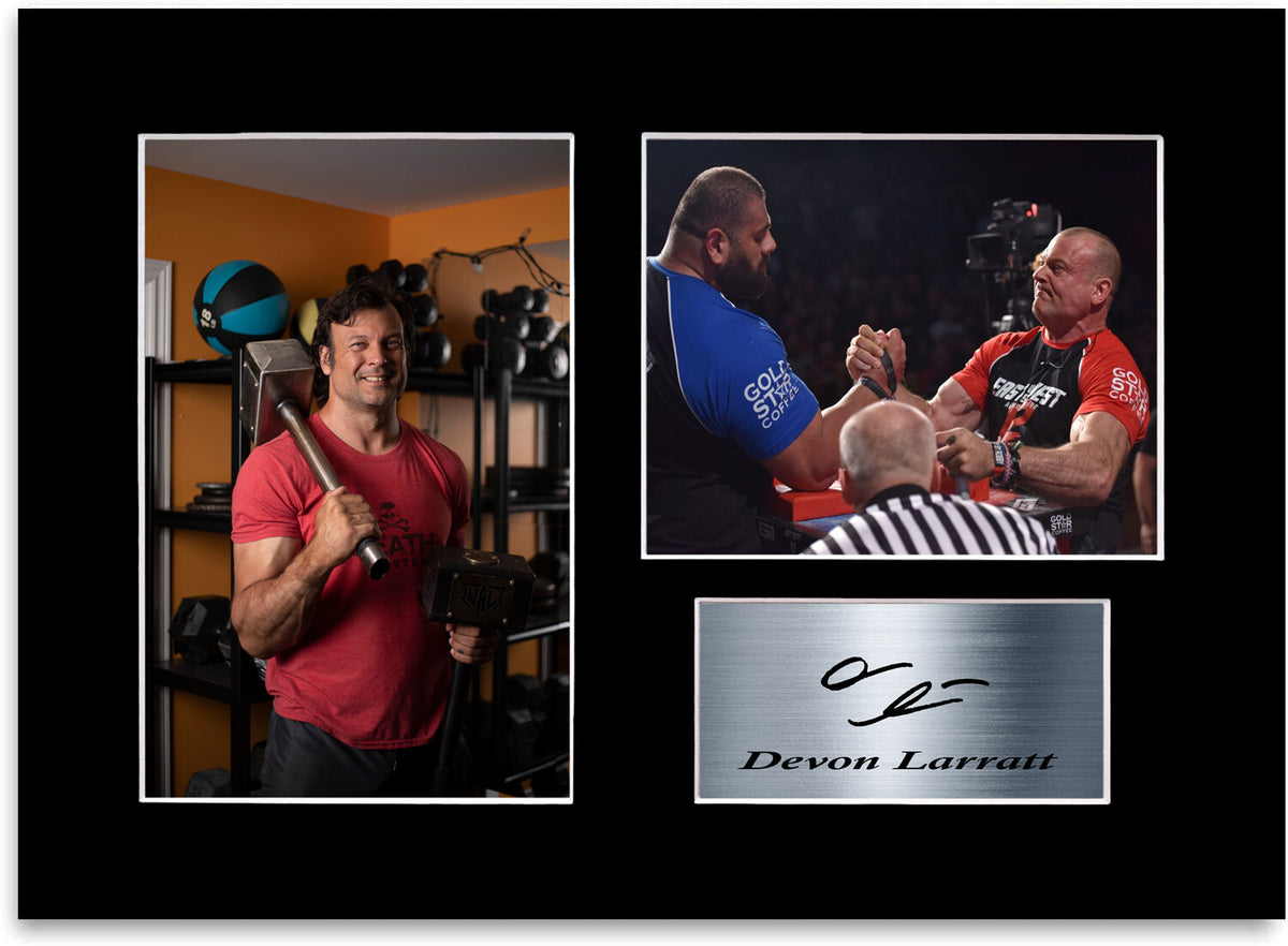 Devon Larratt Arm wrestling Champion mounted display by LJW Prints
