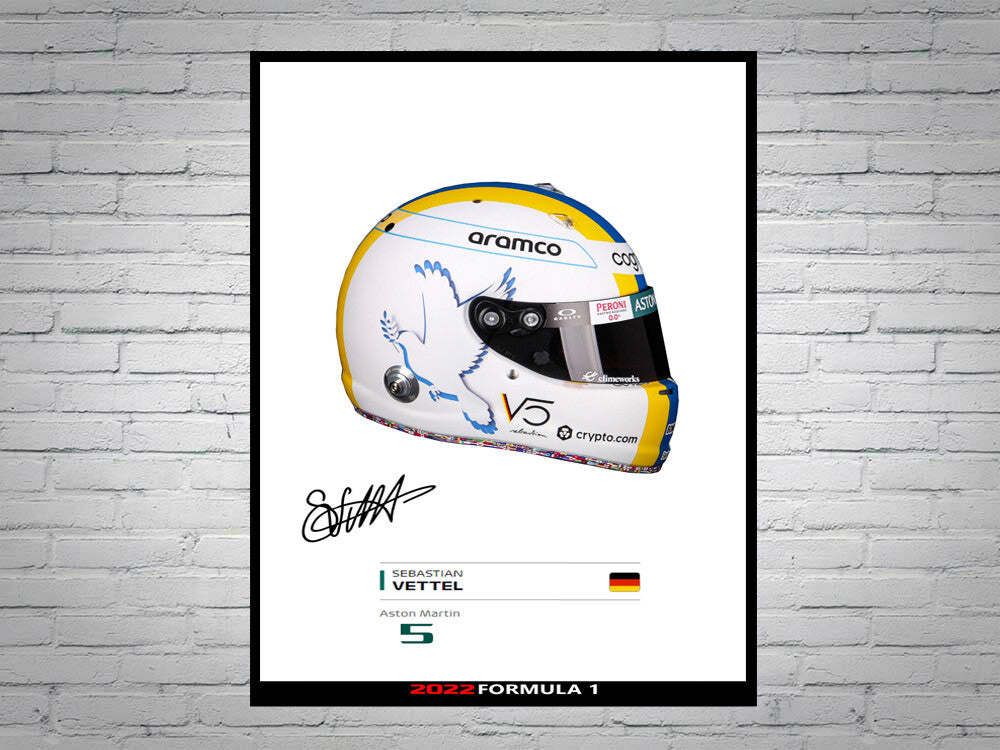 Sebastian Vettel Aston Martin F1 Formula 1 2022 Peace Helmet Signed Poster A4