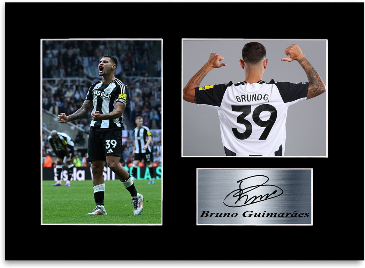 Bruno Guimaraes Newcastle Player mounted display by LJW Prints