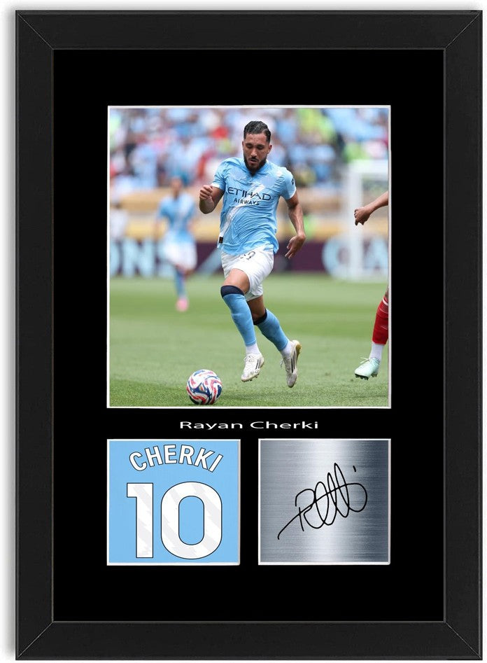 Rayan Cherki Football Player Poster Signed Print Photo A4 Wall Art Framed