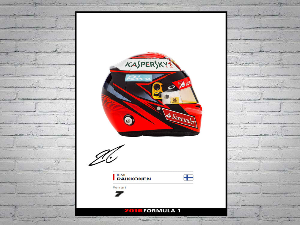 Kimi Raikkonen Ferrari F1 Formula 1 2016 Helmet Signed Poster A4
