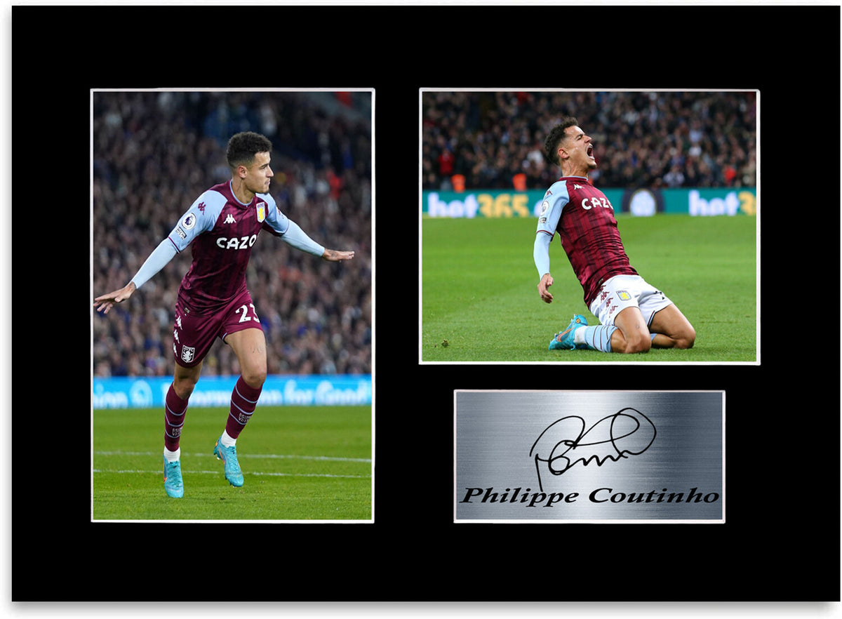 Philippe Coutinho Aston Villa Player Signed Photo Display Mount A4 Gift