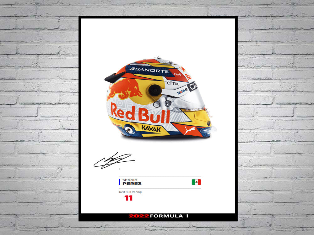 Sergio Perez Red Bull Racing F1 Formula 1 2022 Helmet Signed Poster A4