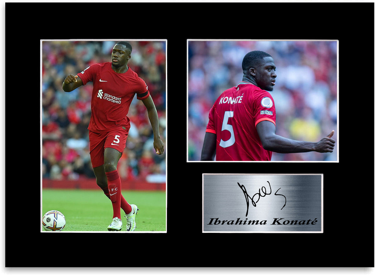 Ibrahima Konate Liverpool Player mounted display by LJW Prints