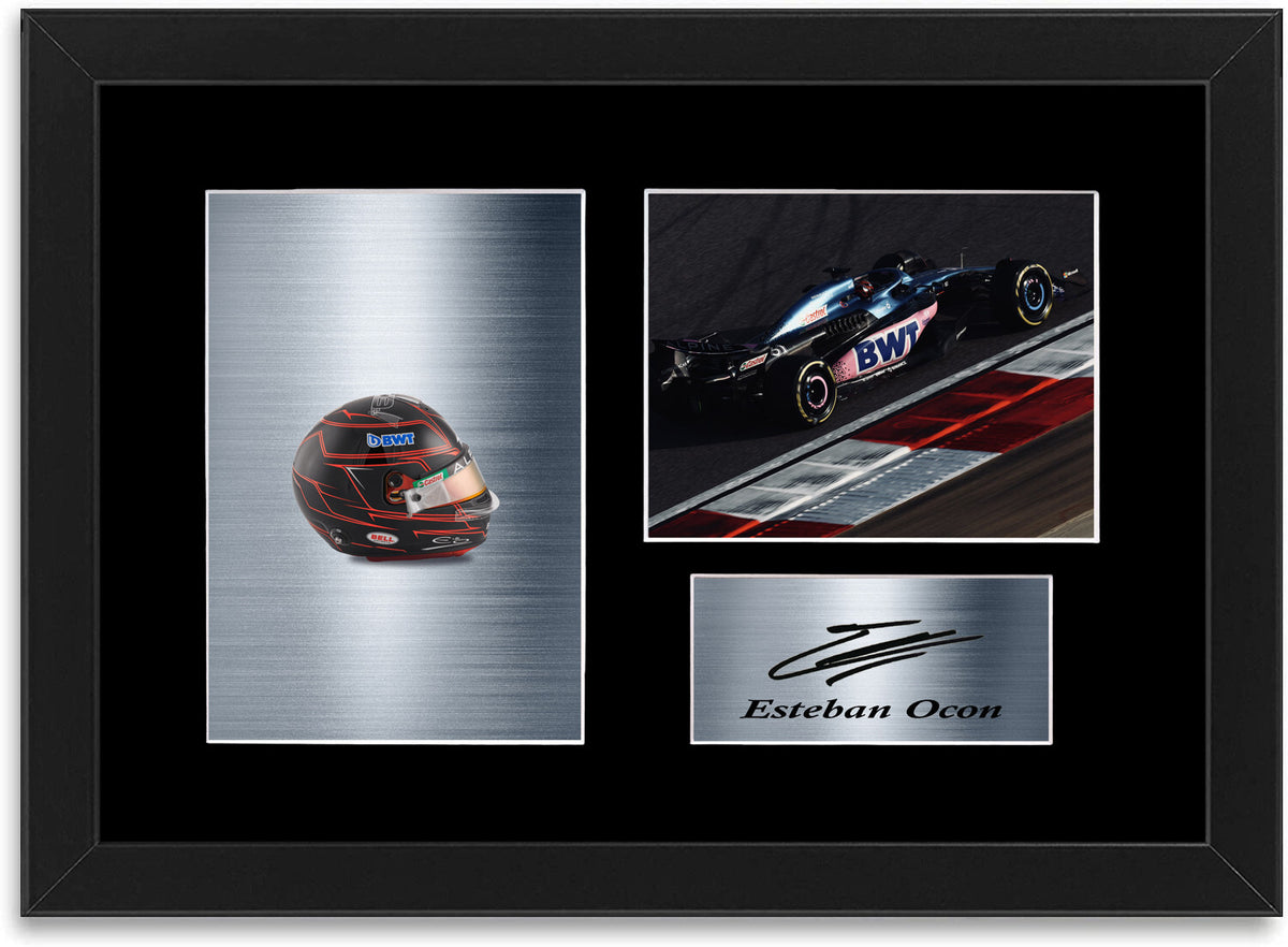 Esteban Ocon F1 Driver 2023 Car Helmet Signed Photo Display Mount A4 Framed