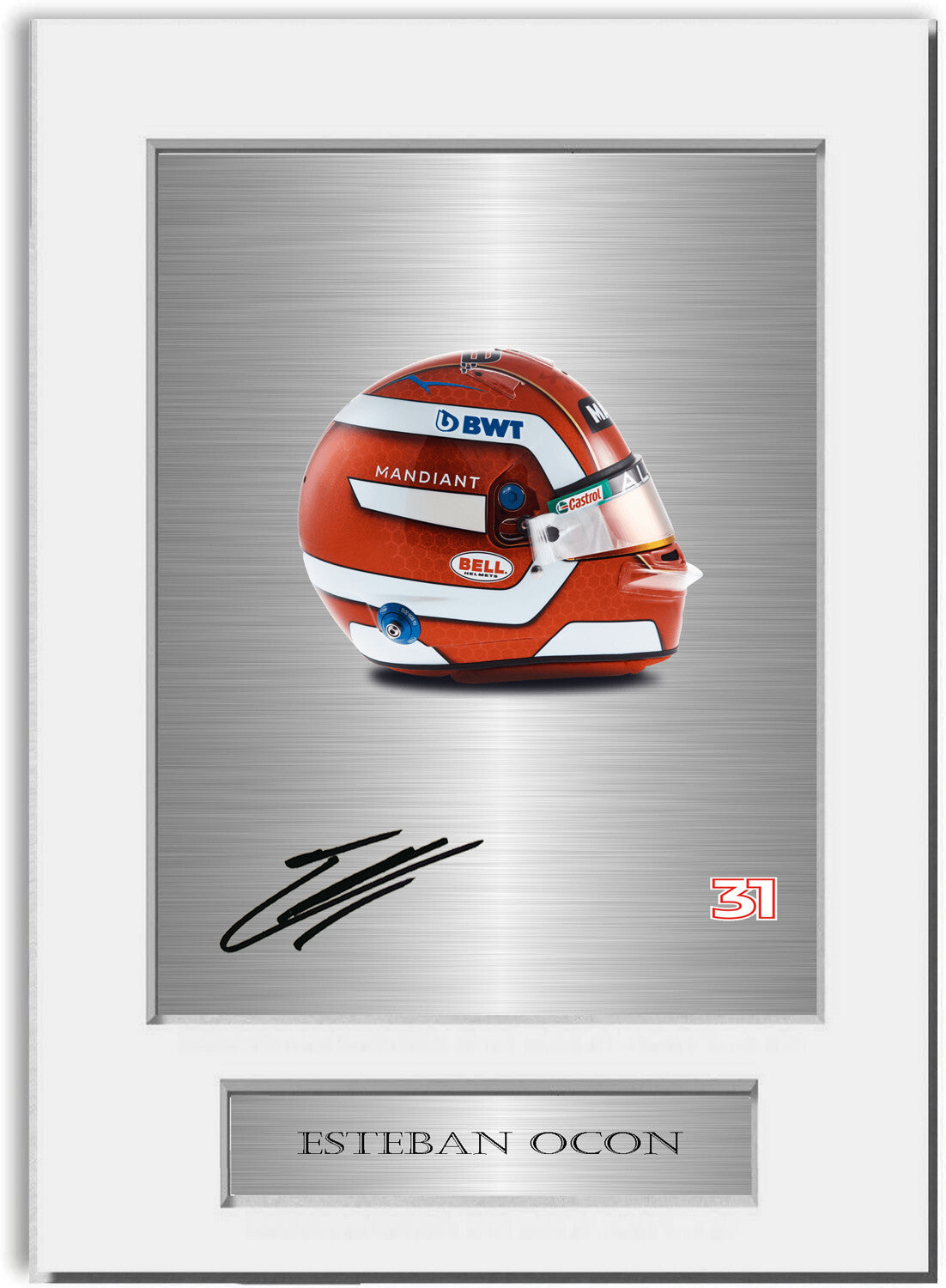 Esteban Ocon Alpine F1 Driver 2022 Helmet Signed Photo Display Mount A4