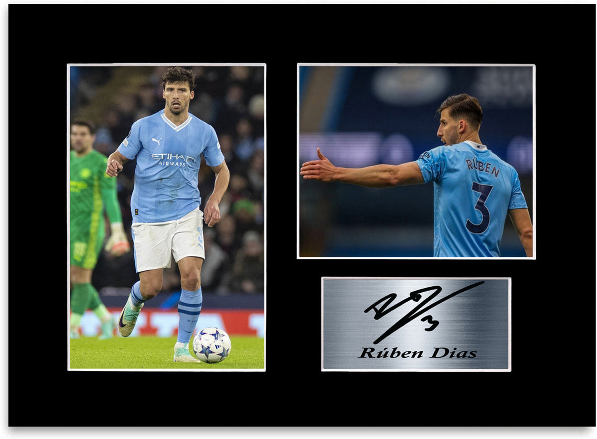 Ruben Dias Man city Player mounted display by LJW Prints